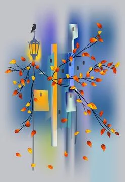 City ​​in autumn, Stock Illustration
