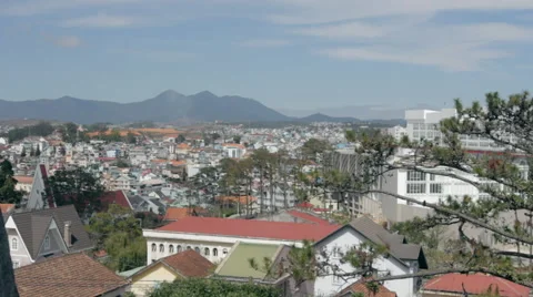 City on the background of mountains Stock Footage 48785008