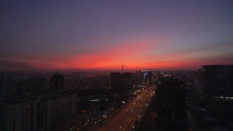 City on a background of a red sunset Video stock 75689135