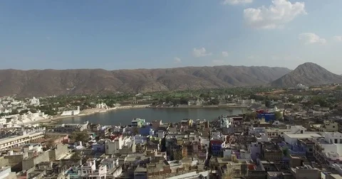 City at Base of Mountain Stock Footage 81000301