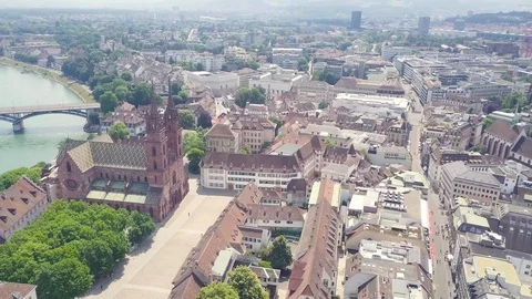 The city of Basel from above Stockbeeldmateriaal 91832105