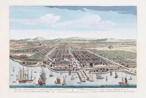 The City of Batavia in the Island of Java. After a hand-coloured print dated Fotos de archivo