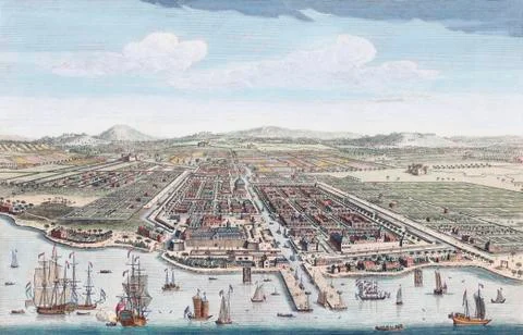 The City of Batavia in the Island of Java. After a hand-coloured print dated Fotos de archivo