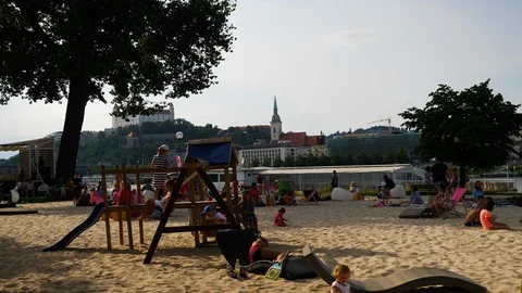 City beach in Bratislava Stock Footage 120539276