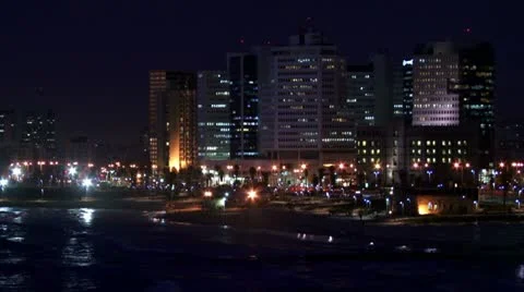 City beach night wide shot. Stock Footage