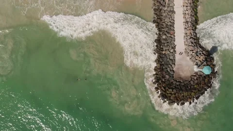 City Beach - Perth, Surf Tower and Break (birds eye view) Stock Footage 160345718