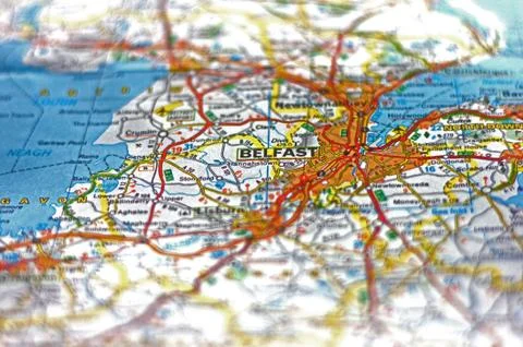 City of Belfast on a map - selective focus Stock Photos