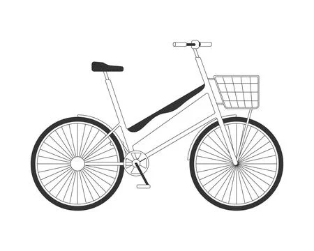 City bicycle with front basket 2D line object Stock Illustration