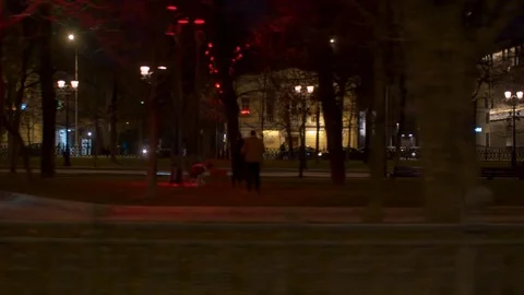 City boulevard through the side window of a moving car Stock Footage 121449192
