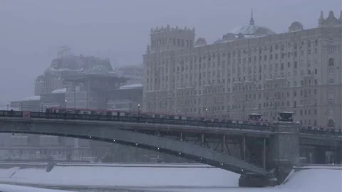 City bridge in a snowy weather Stock Footage