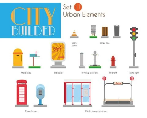 City Builder Set 11: Urban elements Stock Illustration