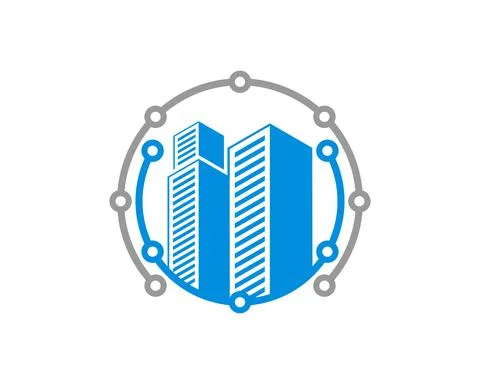 City building in the circuit tech logo Ilustración de archivo