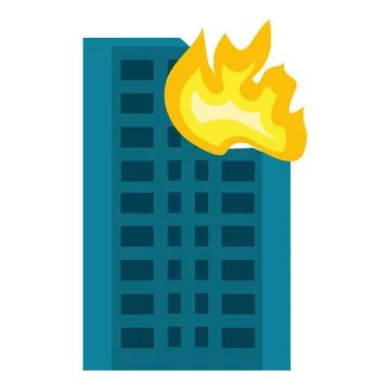 City building in fire icon, flat style Ilustración de archivo