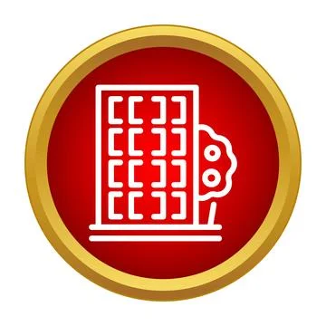 City building icon with tree on red background Stock Illustration