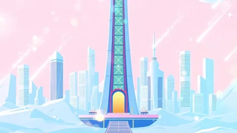 City Building With mountain background Stock Footage 303814136