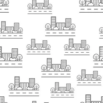 City building seamless pattern background icon. Business flat vector illustra 스톡 일러스트