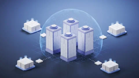 City building with shield, 3d rendering. 스톡 동영상 205681504