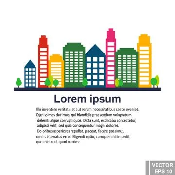 City. Building. Simple bright flat style. For your design. Stock Illustration