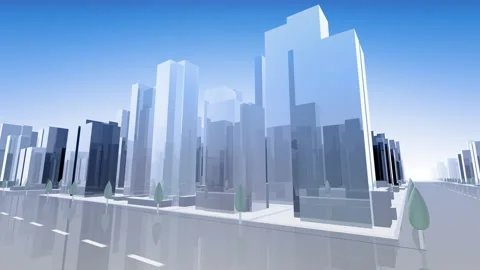 City Building Simple Modern Skyscraper business street background C3 sky 4k Stock Footage 132488056