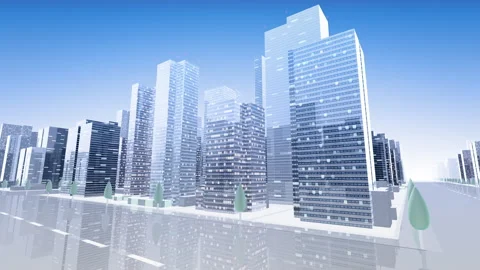 City Building Simple Modern Skyscraper business street background C4 sky2 4k Stock Footage 132488972