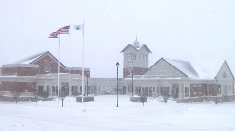 City Building in Snowstorm Stock-Footage 8606790