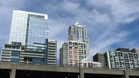 City Buildings and Traffic - Seattle Waterfront - 02 Stock Footage 54596853