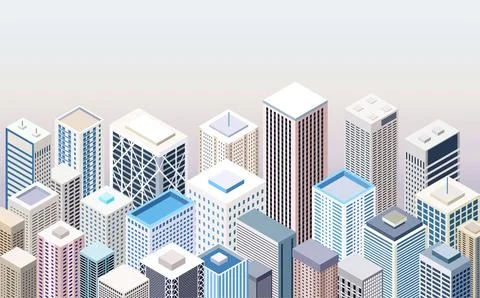 City buildings on soft gradient background vector isometric illustration Stock Illustration