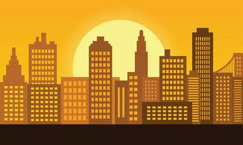 City Buildings Stand Still as Soft Evening Light Quietly Across the Urban L.. Ilustración de archivo