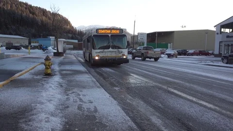 City Bus Pulling to Stop In Juneau Alaska Stock Footage 71484121