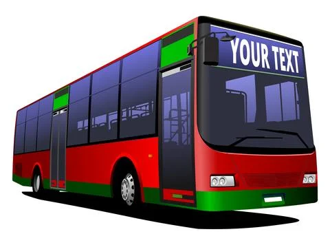 City bus on the road. Vector 3d Stock Illustration