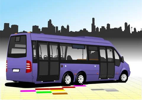 City bus on the road. Vector Stock Illustration