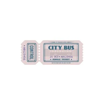 City bus single ticket with control line isolated Stock Illustration