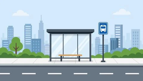 City bus stop flat vector illustration Stock Illustration