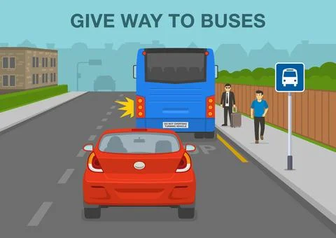 City bus stop scene. Priority to buses especially when they are signaling. Stock Illustration