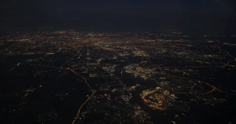 City from cabin window during flight. Stock Footage 120792712