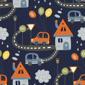 City car seamless vector pattern. Stock Illustration