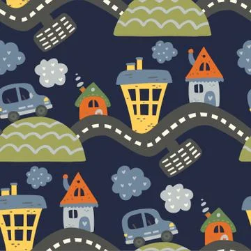 City car seamless vector pattern. Stock Illustration