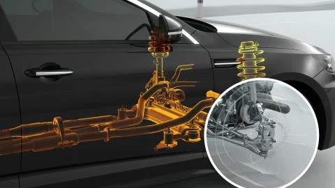 City car structure overview during driving. 4k Stock Illustration