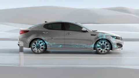 City car structure overview during driving. 3d illustration Stock Illustration