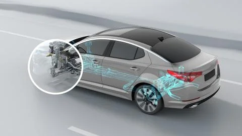 City car structure overview during driving. 3d illustration Stock Illustration