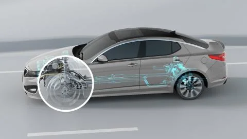 City car structure overview during driving. 3d illustration Stock Illustration
