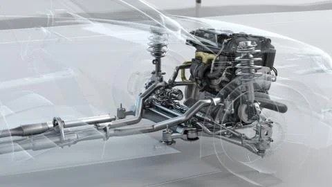 City car structure overview during driving. 3d illustration Stock Illustration