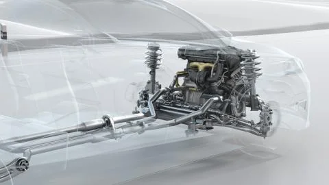 City car structure overview during driving. 3d illustration Stock Illustration