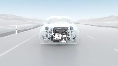 City car structure overview during driving Top View . 3d illustration Stock Illustration