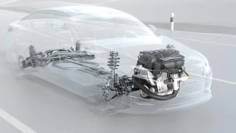 City car structure overview during driving. 3d illustration Stock Illustration