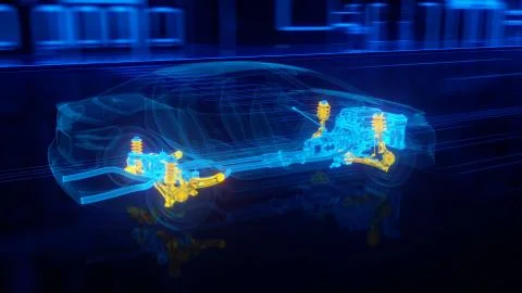 City car structure overview in wire style Illustrazione stock