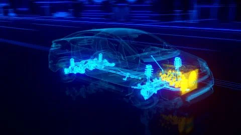 City car Wireframe View - engine and transmission details Stock Illustration