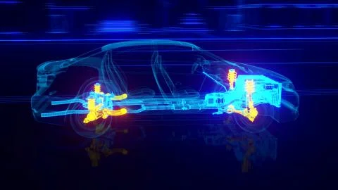 City car Wireframe View - engine and transmission details Stock Illustration