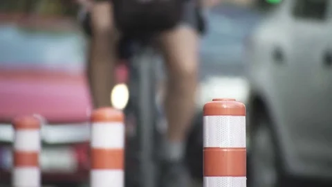 City Cars Traffic Cone Stock Footage