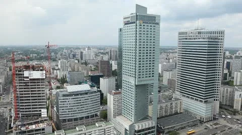 City Center, Traffic, Warsaw Cityscape, Poland, Financial District, Europe Stock Footage